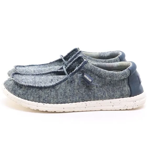Hey Dude Textile Wally Sox Aqua Loafers &amp; Slip-Ons Men 9 Blue/White