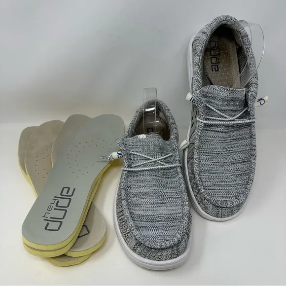 Hey Dude Wally Free Sox Metal H2O Airflow Shoes Loafers &amp; 2 Insoles Gray Size 13