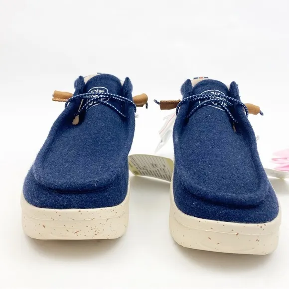 Hey Dude Wendy Peak High Wool Chukka Loafers Platform Navy Blue
