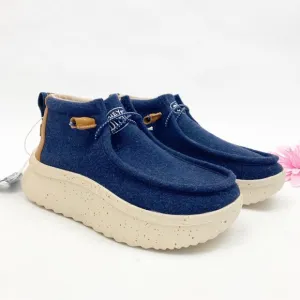 Hey Dude Wendy Peak High Wool Chukka Loafers Platform Navy Blue