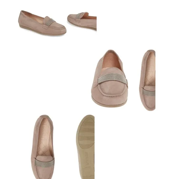 Hispanitas Candy tan suede loafers with cushioned footbed. Size 38.