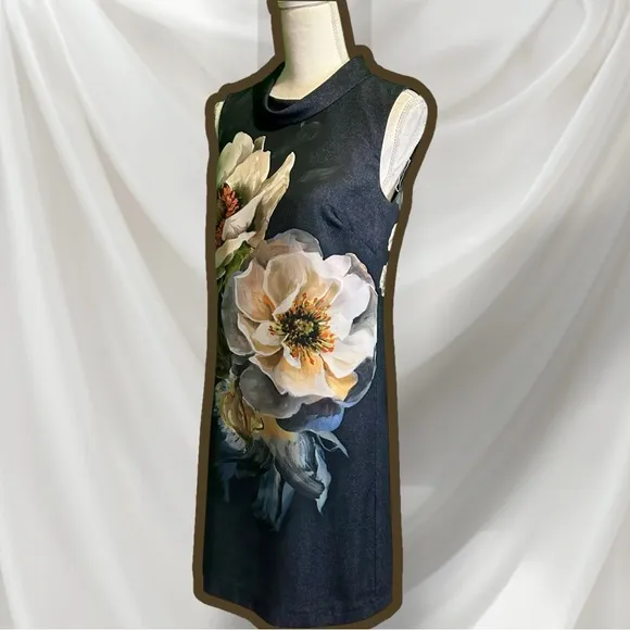 Hobbs London ‘Hermione’ Dress in Gray “Camellia” Painted Floral Print Size 4