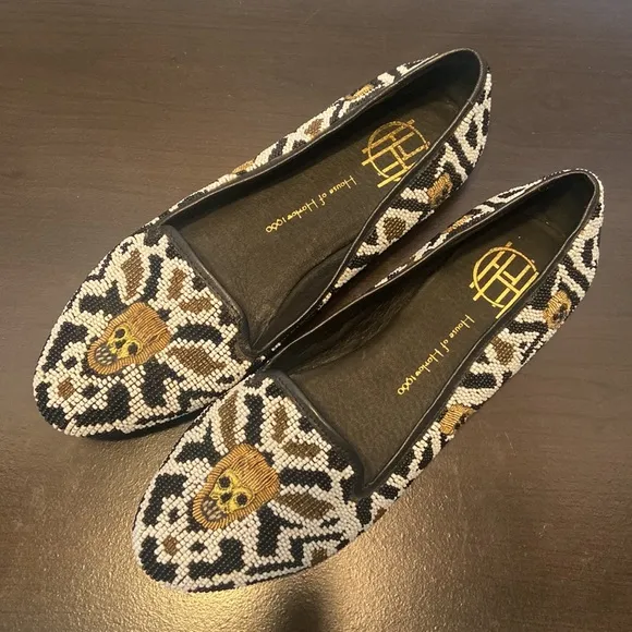 House Of Harlow 1960 Zenith Beaded Skull Flats Size 7