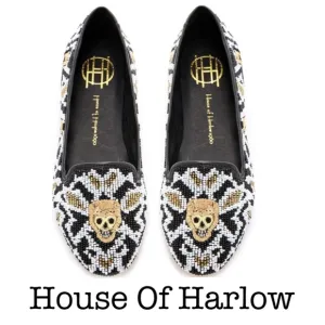 House Of Harlow 1960 Zenith Beaded Skull Flats Size 7