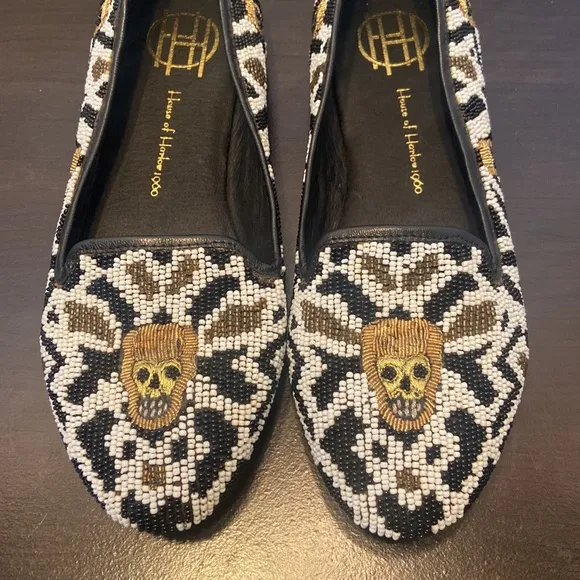 House Of Harlow 1960 Zenith Beaded Skull Flats Size 7