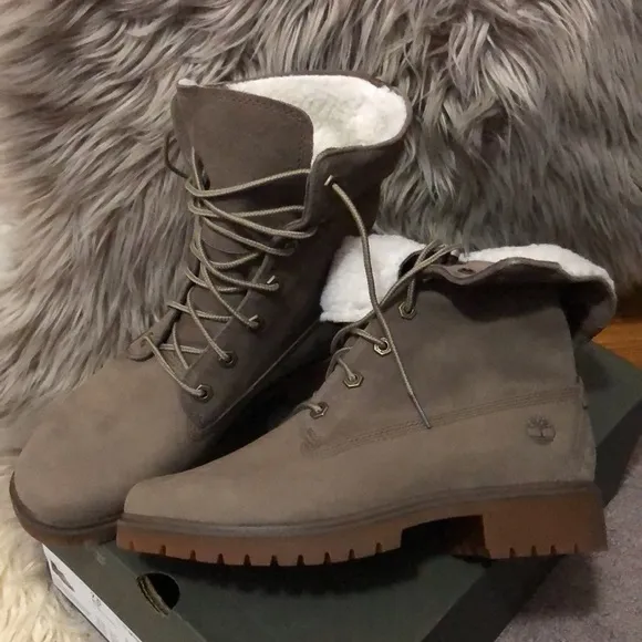 🎉HP🎉New In Box-Timberland”Jayne”Fleece/Fold/Down Nubuck Boots-Brown-7.5 Wmns