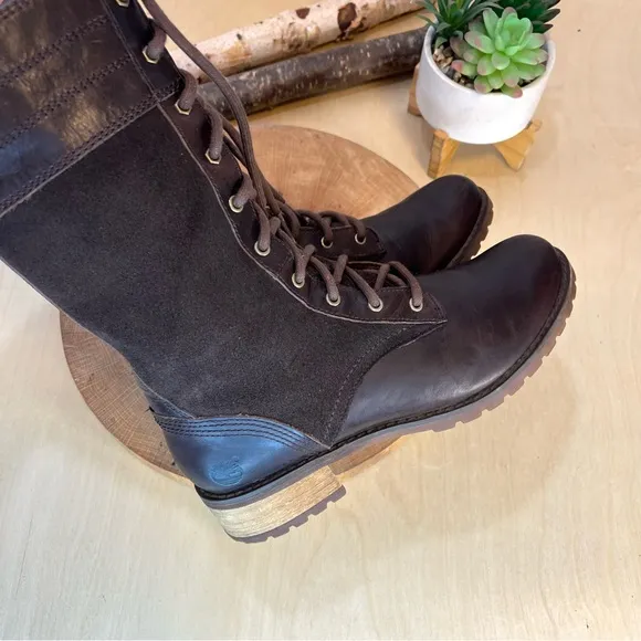 🎉HP🎉*Timberland Bethel Heights Dark Brown Leather Mid Calf Zip Lace-Up Boots 6