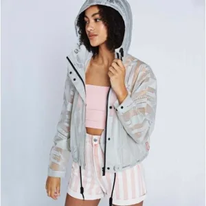 Hunter Boots Original Crop Vinyl Rain Coat Smock Jacket Grey Stripe Festival