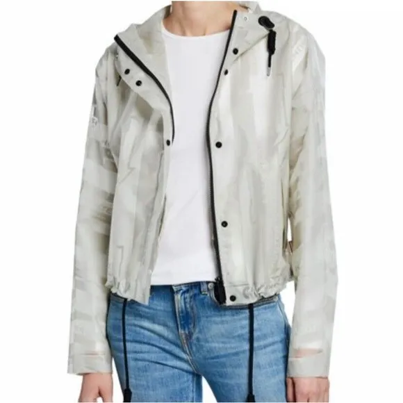 Hunter Boots Original Crop Vinyl Rain Coat Smock Jacket Grey Stripe Festival