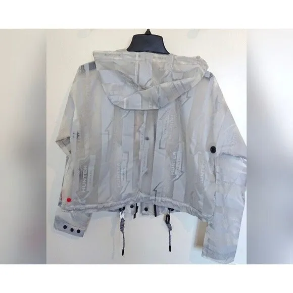 Hunter Boots Original Crop Vinyl Rain Coat Smock Jacket Grey Stripe Festival