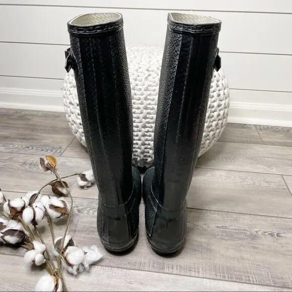 Hunter Carnaby Snake Boa Tall Wellies Rain Boots Black Size 6M