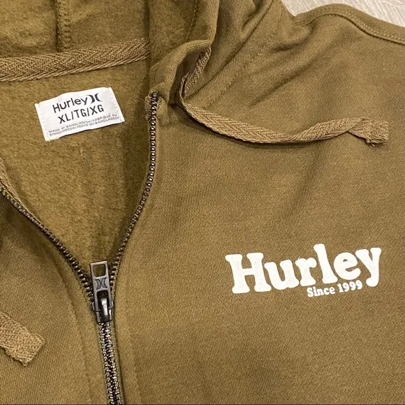 HURLEY Rise and Jam CVC Hoodie Sherpa Lined Full Zip Olive New Size XL
