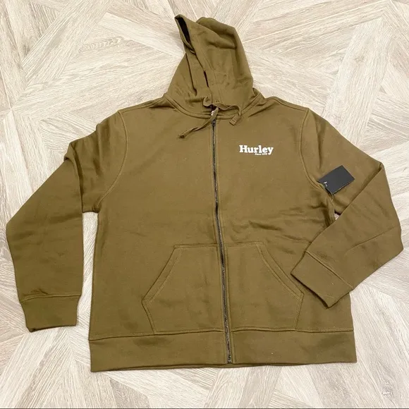 HURLEY Rise and Jam CVC Hoodie Sherpa Lined Full Zip Olive New Size XL