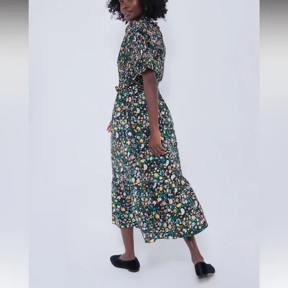 HYACINTH HOUSEBlack Multi Floral Smocked Samantha Midi Dress