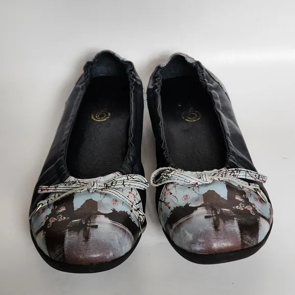 ICON black Japanese artisan leather ballet flats size 40