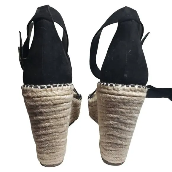 INC Womens Black Open Toe Wedge Ankle Strap Espadrille Platform Sandals Size 9.5