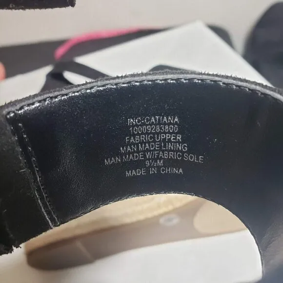 INC Womens Black Open Toe Wedge Ankle Strap Espadrille Platform Sandals Size 9.5