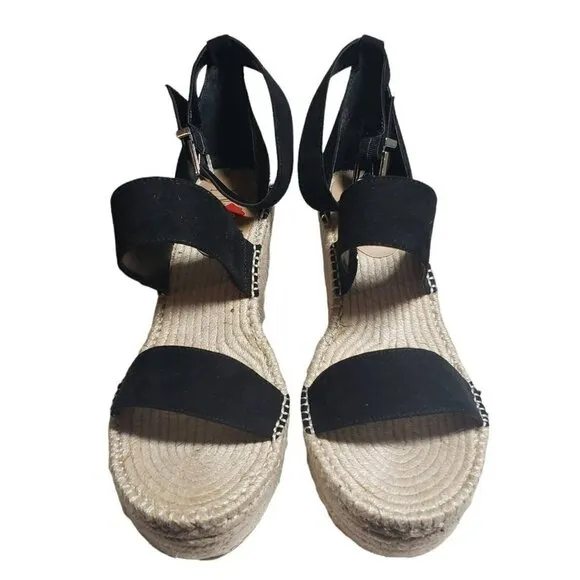 INC Womens Black Open Toe Wedge Ankle Strap Espadrille Platform Sandals Size 9.5