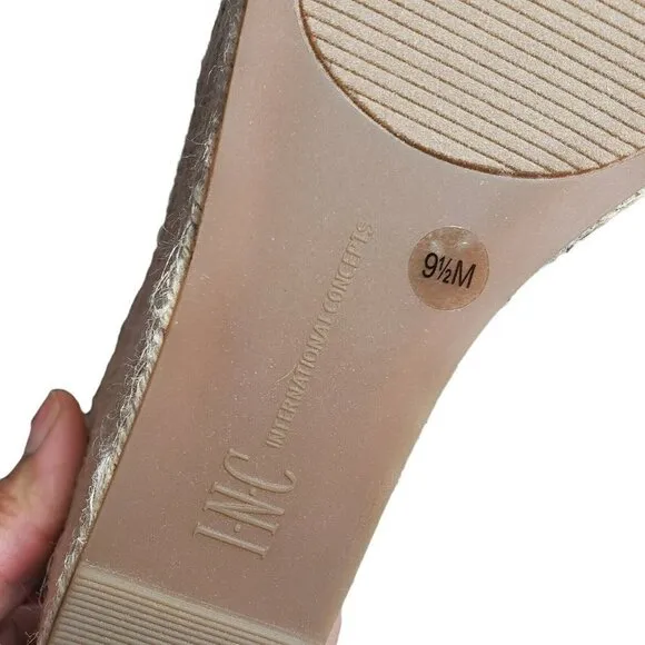 INC Womens Black Open Toe Wedge Ankle Strap Espadrille Platform Sandals Size 9.5