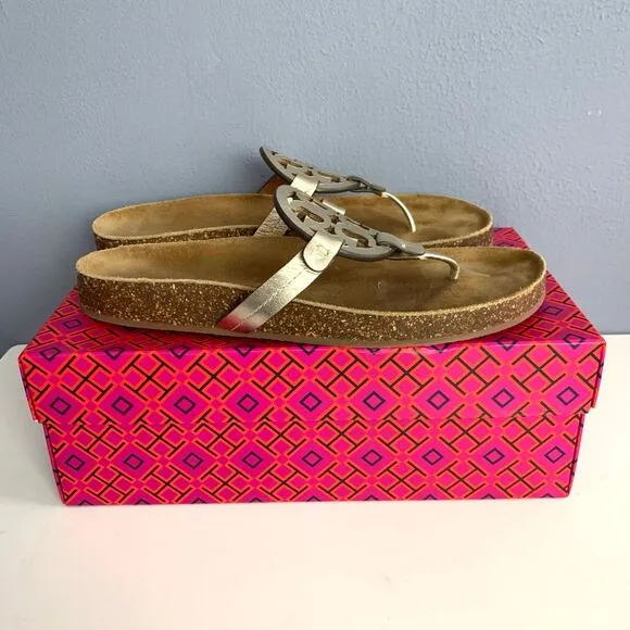 IOB Tory Burch Miller Cloud Metallic Sandals in Spark Gold Size 9 1/2