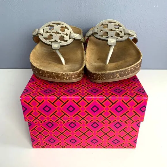 IOB Tory Burch Miller Cloud Metallic Sandals in Spark Gold Size 9 1/2
