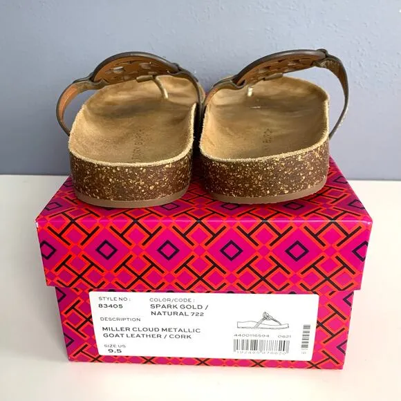 IOB Tory Burch Miller Cloud Metallic Sandals in Spark Gold Size 9 1/2