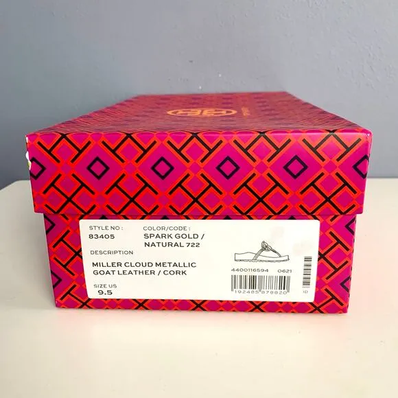 IOB Tory Burch Miller Cloud Metallic Sandals in Spark Gold Size 9 1/2