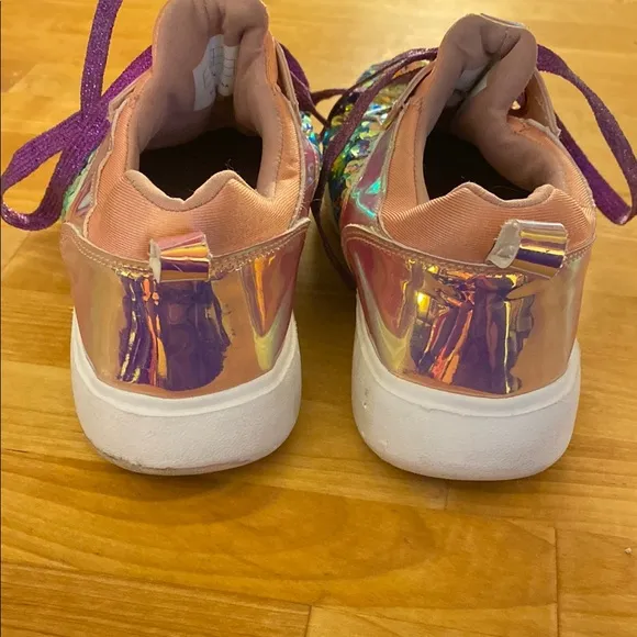 Iridescent Sequined Sneakers with Metallic Purple Laces