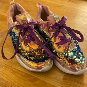 Iridescent Sequined Sneakers with Metallic Purple Laces