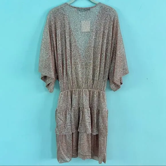 IRO Lamé Ruffled Metallic Pink Shimmer Mini Dress