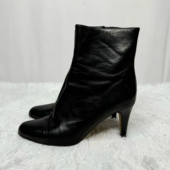 ISAAC MIZRAHI / black leather heeled tall ankle boots / 7.5