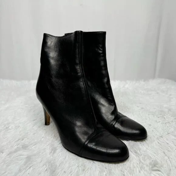 ISAAC MIZRAHI / black leather heeled tall ankle boots / 7.5