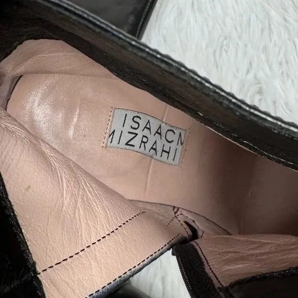 ISAAC MIZRAHI / black leather heeled tall ankle boots / 7.5