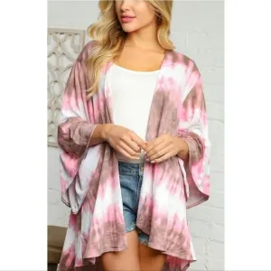 Ivory Pink And Taupe Tie Dye Cardigan