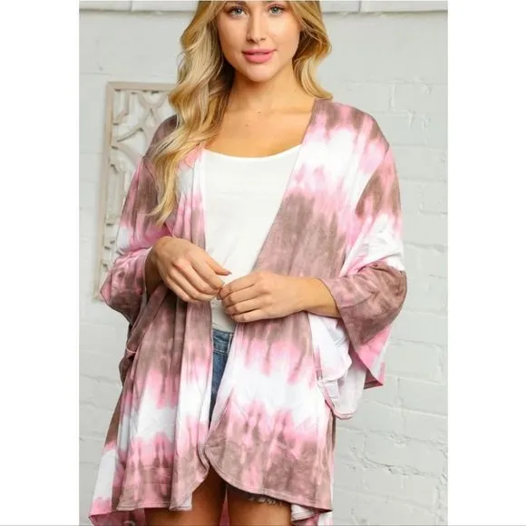 Ivory Pink And Taupe Tie Dye Cardigan