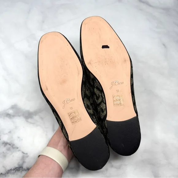 J. Crew Leopard Jacquard Metallic Slip On Smoking Loafer Flats Black Gold 10