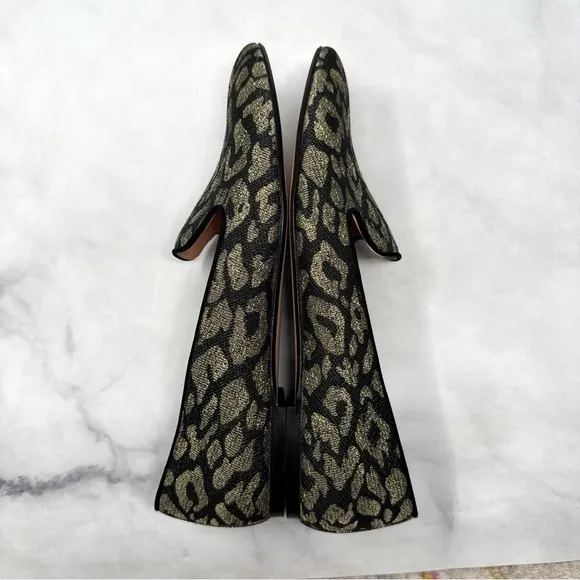 J. Crew Leopard Jacquard Metallic Slip On Smoking Loafer Flats Black Gold 10