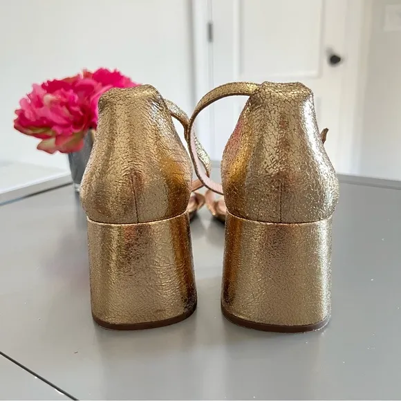 J. Crew Metallic Gold Penny Ankle Strap Block Heel Sandals