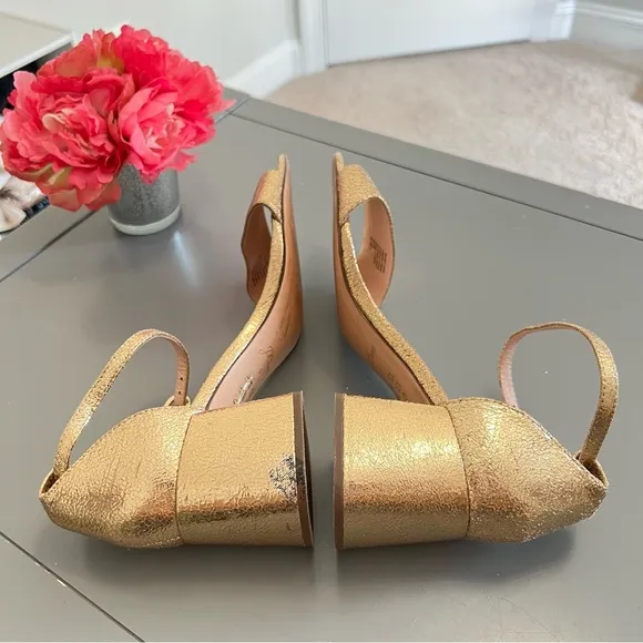 J. Crew Metallic Gold Penny Ankle Strap Block Heel Sandals