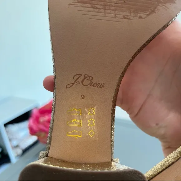 J. Crew Metallic Gold Penny Ankle Strap Block Heel Sandals