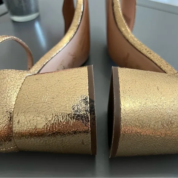 J. Crew Metallic Gold Penny Ankle Strap Block Heel Sandals