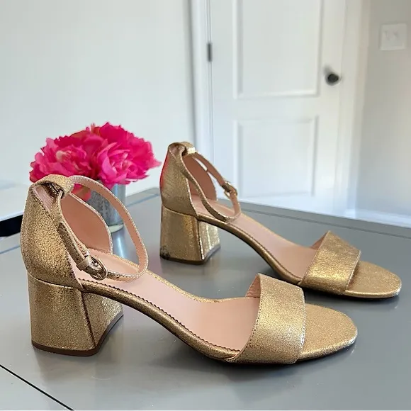 J. Crew Metallic Gold Penny Ankle Strap Block Heel Sandals