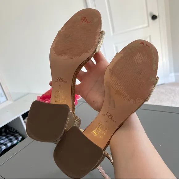 J. Crew Metallic Gold Penny Ankle Strap Block Heel Sandals