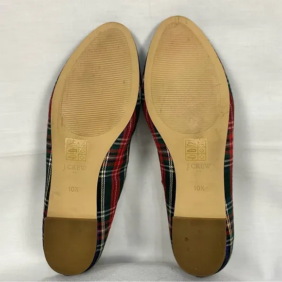 J. Crew Plaid Smoking Loafers Stewart Tartan Black Red Sz 10.5 Flats Slip-on