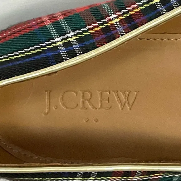 J. Crew Plaid Smoking Loafers Stewart Tartan Black Red Sz 10.5 Flats Slip-on