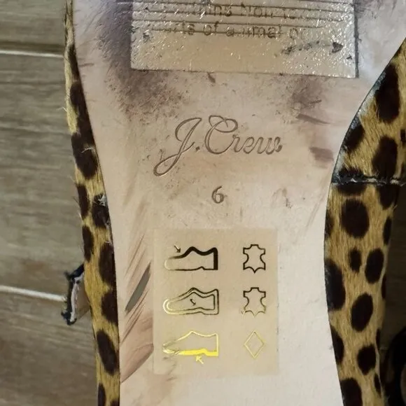 J. Crew Sally Calf Hair Leopard Print Double Strap Mary Jane Ballet Flats Size 6