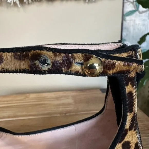 J. Crew Sally Calf Hair Leopard Print Double Strap Mary Jane Ballet Flats Size 6