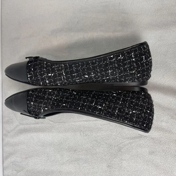 J Crew Women Striped Print Cap Toe Bow Tie Slip-On Textured Flats Black Size 8.5