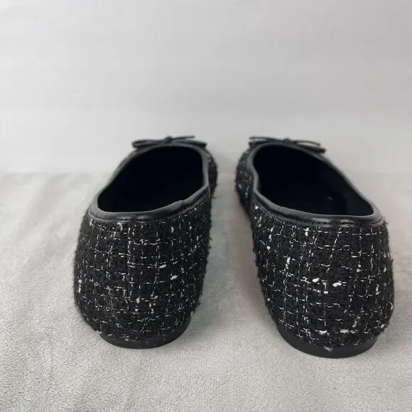J Crew Women Striped Print Cap Toe Bow Tie Slip-On Textured Flats Black Size 8.5