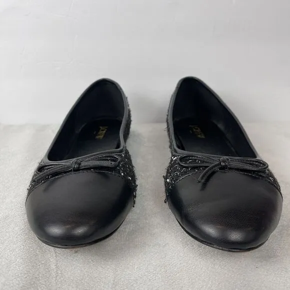 J Crew Women Striped Print Cap Toe Bow Tie Slip-On Textured Flats Black Size 8.5